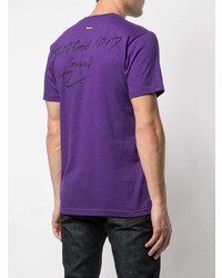 violettes bedrucktes T-Shirt mit einem Rundhalsausschnitt von Supreme