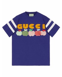 violettes bedrucktes T-Shirt mit einem Rundhalsausschnitt von Gucci