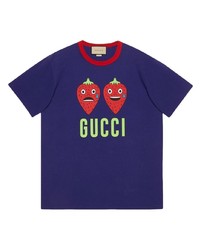 violettes bedrucktes T-Shirt mit einem Rundhalsausschnitt von Gucci