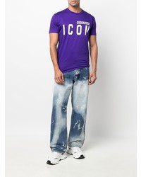 violettes bedrucktes T-Shirt mit einem Rundhalsausschnitt von DSQUARED2