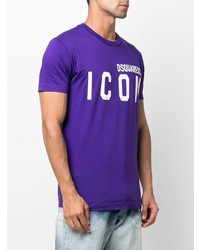 violettes bedrucktes T-Shirt mit einem Rundhalsausschnitt von DSQUARED2