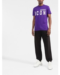 violettes bedrucktes T-Shirt mit einem Rundhalsausschnitt von DSQUARED2