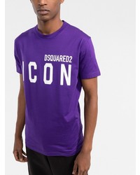 violettes bedrucktes T-Shirt mit einem Rundhalsausschnitt von DSQUARED2