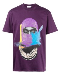 violettes bedrucktes T-Shirt mit einem Rundhalsausschnitt von Ih Nom Uh Nit