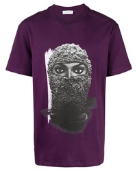 violettes bedrucktes T-Shirt mit einem Rundhalsausschnitt von Ih Nom Uh Nit