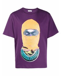 violettes bedrucktes T-Shirt mit einem Rundhalsausschnitt von Ih Nom Uh Nit