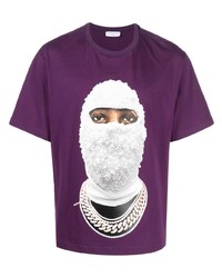 violettes bedrucktes T-Shirt mit einem Rundhalsausschnitt von Ih Nom Uh Nit