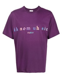 violettes bedrucktes T-Shirt mit einem Rundhalsausschnitt von Ih Nom Uh Nit