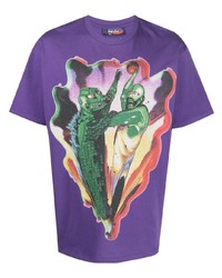 violettes bedrucktes T-Shirt mit einem Rundhalsausschnitt von Just Don