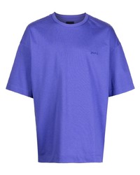 violettes bedrucktes T-Shirt mit einem Rundhalsausschnitt von Juun.J