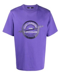 violettes bedrucktes T-Shirt mit einem Rundhalsausschnitt von Karl Lagerfeld