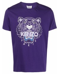 violettes bedrucktes T-Shirt mit einem Rundhalsausschnitt von Kenzo
