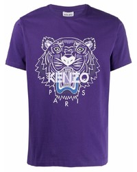 violettes bedrucktes T-Shirt mit einem Rundhalsausschnitt von Kenzo