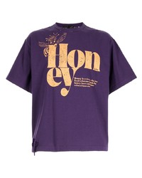 violettes bedrucktes T-Shirt mit einem Rundhalsausschnitt von Kolor