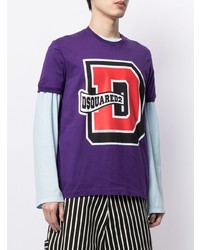 violettes bedrucktes T-Shirt mit einem Rundhalsausschnitt von DSQUARED2