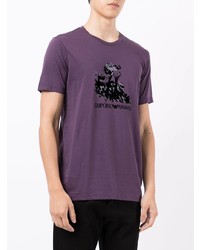 violettes bedrucktes T-Shirt mit einem Rundhalsausschnitt von Emporio Armani