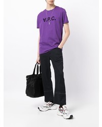 violettes bedrucktes T-Shirt mit einem Rundhalsausschnitt von A.P.C.