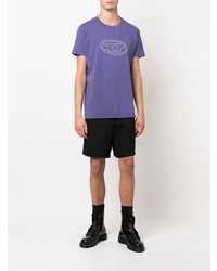 violettes bedrucktes T-Shirt mit einem Rundhalsausschnitt von Diesel