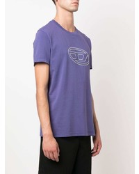 violettes bedrucktes T-Shirt mit einem Rundhalsausschnitt von Diesel