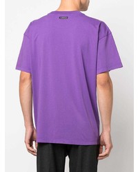 violettes bedrucktes T-Shirt mit einem Rundhalsausschnitt von Roberto Cavalli