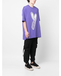 violettes bedrucktes T-Shirt mit einem Rundhalsausschnitt von Y-3