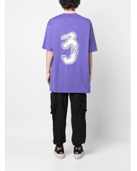 violettes bedrucktes T-Shirt mit einem Rundhalsausschnitt von Y-3