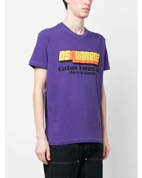 violettes bedrucktes T-Shirt mit einem Rundhalsausschnitt von DSQUARED2