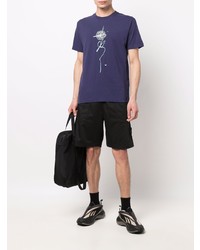 violettes bedrucktes T-Shirt mit einem Rundhalsausschnitt von Stone Island