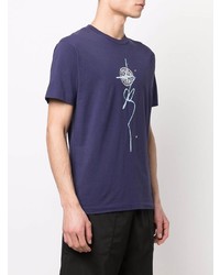 violettes bedrucktes T-Shirt mit einem Rundhalsausschnitt von Stone Island