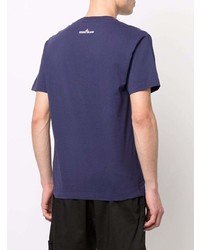 violettes bedrucktes T-Shirt mit einem Rundhalsausschnitt von Stone Island