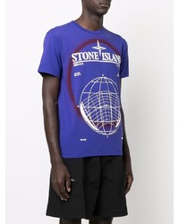 violettes bedrucktes T-Shirt mit einem Rundhalsausschnitt von Stone Island