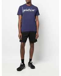 violettes bedrucktes T-Shirt mit einem Rundhalsausschnitt von Stone Island