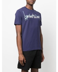 violettes bedrucktes T-Shirt mit einem Rundhalsausschnitt von Stone Island