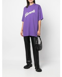 violettes bedrucktes T-Shirt mit einem Rundhalsausschnitt von Vetements