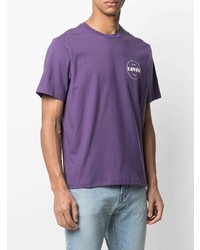 violettes bedrucktes T-Shirt mit einem Rundhalsausschnitt von Levi's