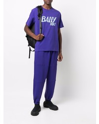 violettes bedrucktes T-Shirt mit einem Rundhalsausschnitt von Bally