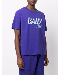 violettes bedrucktes T-Shirt mit einem Rundhalsausschnitt von Bally