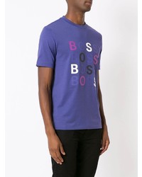 violettes bedrucktes T-Shirt mit einem Rundhalsausschnitt von BOSS