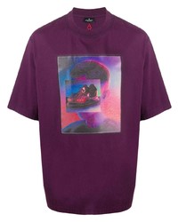 violettes bedrucktes T-Shirt mit einem Rundhalsausschnitt von Marcelo Burlon County of Milan