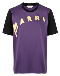 violettes bedrucktes T-Shirt mit einem Rundhalsausschnitt von Marni