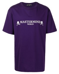 violettes bedrucktes T-Shirt mit einem Rundhalsausschnitt von Mastermind World