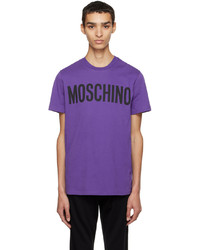 violettes bedrucktes T-Shirt mit einem Rundhalsausschnitt von Moschino