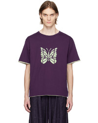violettes bedrucktes T-Shirt mit einem Rundhalsausschnitt von Needles