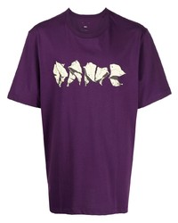 violettes bedrucktes T-Shirt mit einem Rundhalsausschnitt von Oamc