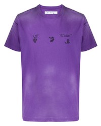 violettes bedrucktes T-Shirt mit einem Rundhalsausschnitt von Off-White