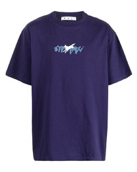 violettes bedrucktes T-Shirt mit einem Rundhalsausschnitt von Off-White