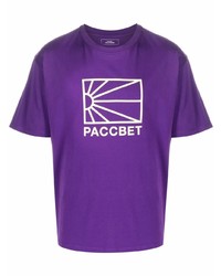 violettes bedrucktes T-Shirt mit einem Rundhalsausschnitt von PACCBET