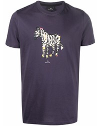 violettes bedrucktes T-Shirt mit einem Rundhalsausschnitt von Paul Smith