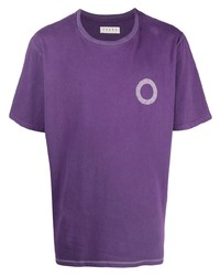 violettes bedrucktes T-Shirt mit einem Rundhalsausschnitt von Paura