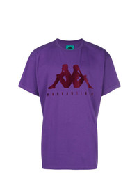 violettes bedrucktes T-Shirt mit einem Rundhalsausschnitt von Paura